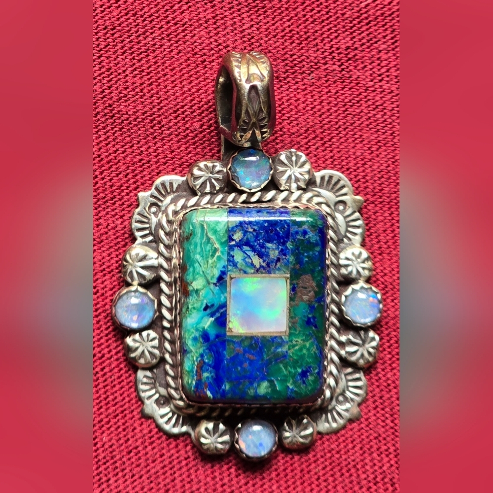 B. Chavez Navajo Opal Azurite Sterling Silver Pendant